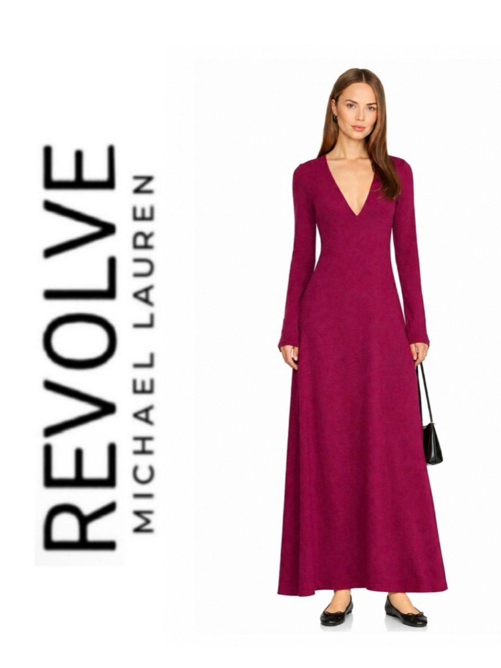 NWT Revolve x Michael Lauren Deep V-Neck Jersey Maxi Dress in BURGUNDY